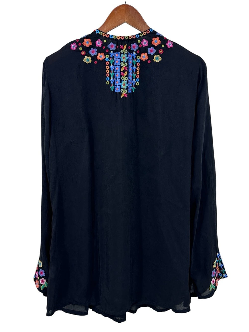 JOHNNY WAS Embroidered Tunic Top Blouse Sheer Black - Picture 2 of 8